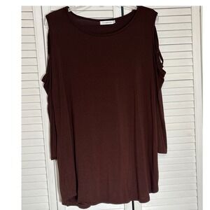 Ceasikery Womens Cold Shoulder Tunic Top Brown Strappy 3/4 Sleeve XL